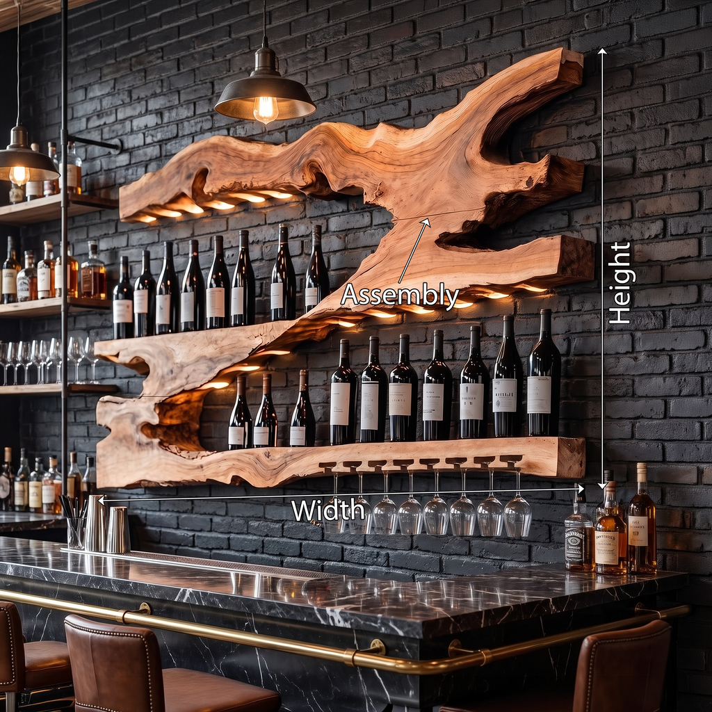 Mid-Century Monkeypod Wood Wall Wine Rack with Minimalist Shelf - view 8