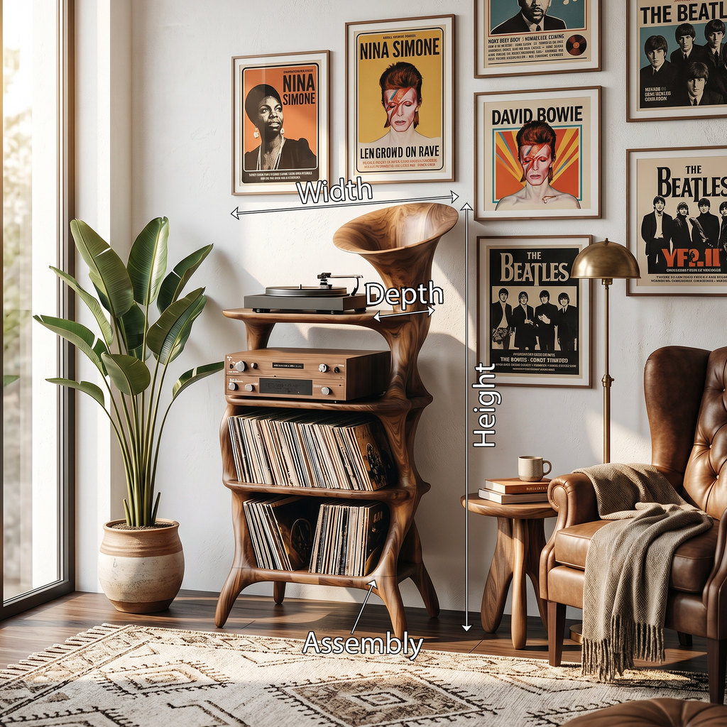 Mid-Century Solid Hardwood Vinyl Record Cabinet with Cube Profile - view 8