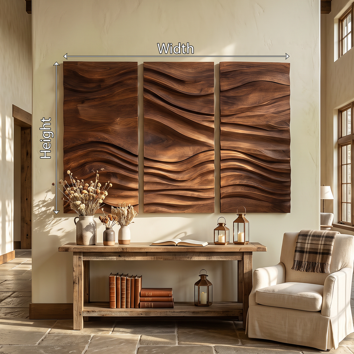 Hand-Carved Hardwood Wave Wall Sculpture for Entryway - view 6