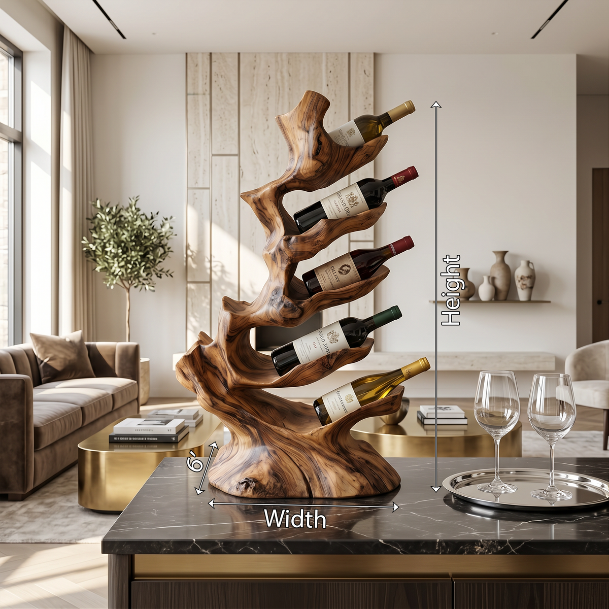 Freestanding Monkeypod Wood Wine Stand for Counter or Floor - view 8