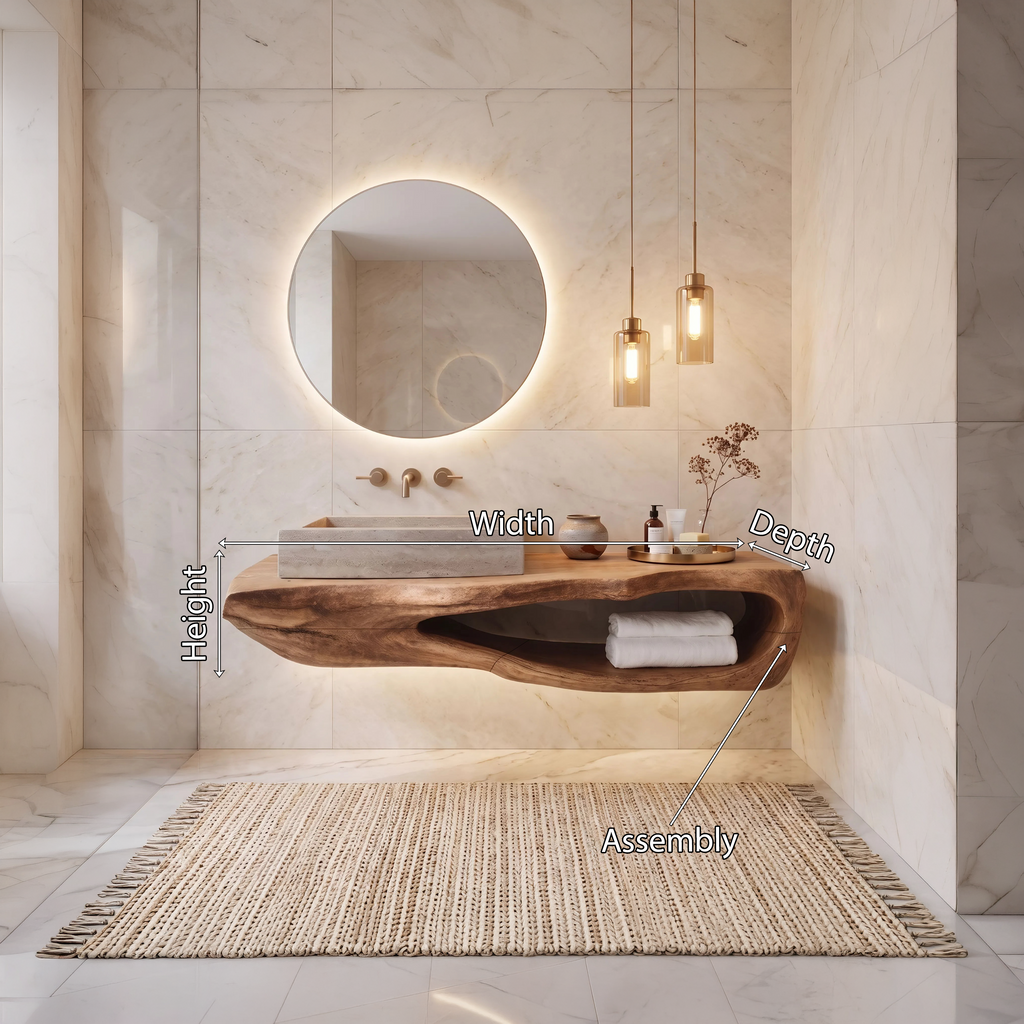 Rustic Natural Wood Bathroom Vanity Shelf for Industrial Style - view 8