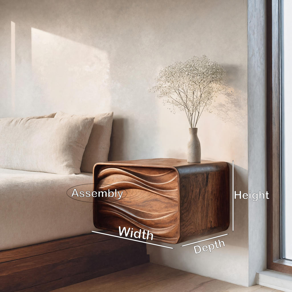 Floating Wall Mounted Nightstand with Carved Wave Drawer - view 8