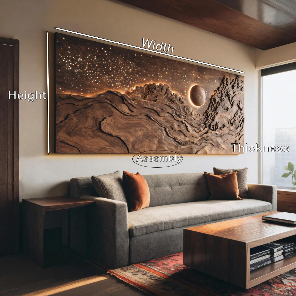 Hand-Carved Solid Wood Eclipse Wall Art with LED Backlight - view 7