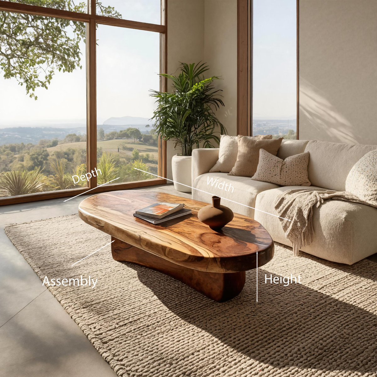 Oval Solid Wood Coffee Table with Sculptural Pedestal Base - view 8