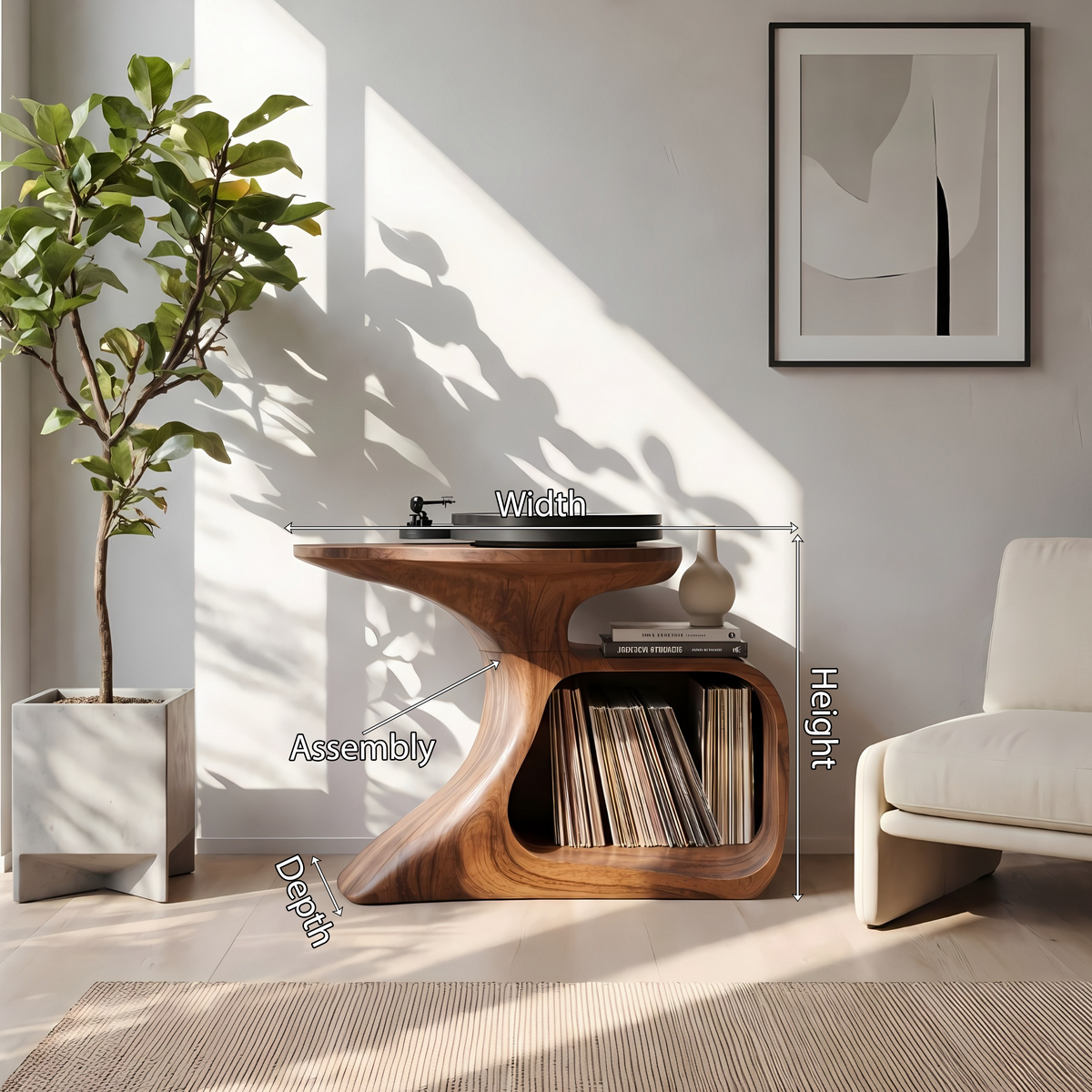 Handcrafted Natural Wood Record Player Stand with Minimalist Frame - view 8