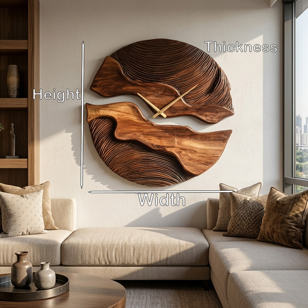 Carved Solid Wood Wall Clock with Organic Split Form - view 7
