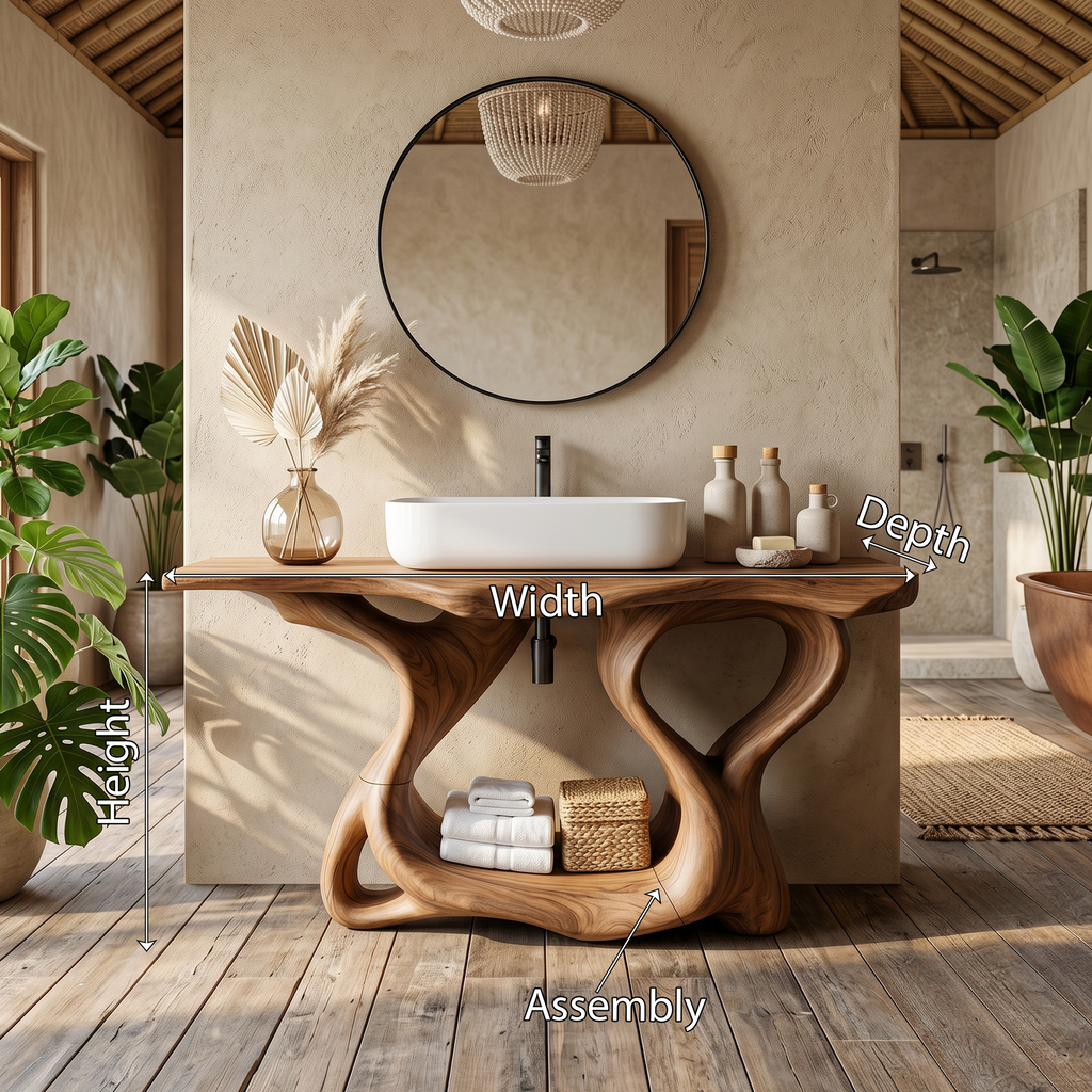 Rustic Solid Wood Bathroom Vanity with Waterproof PU Finish - view 8