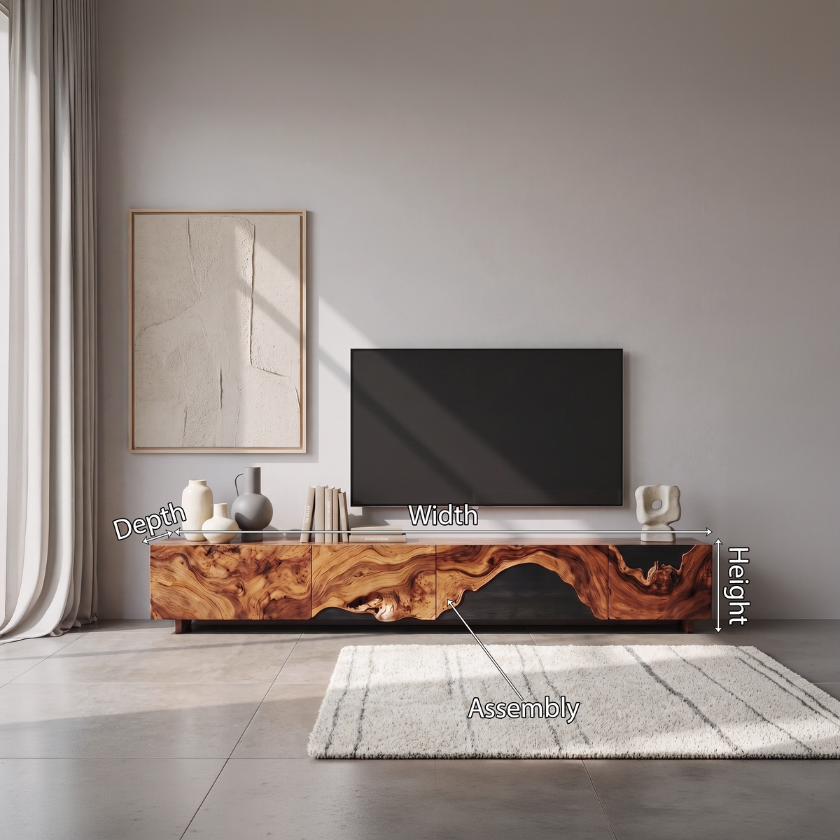 Floating Live Edge TV Console with Open Shelving - view 8