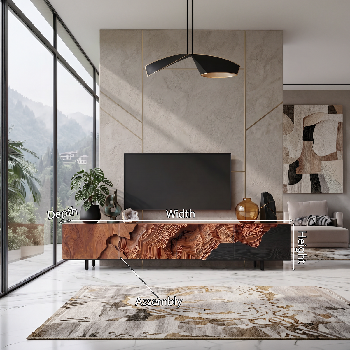 Rustic Solid Wood TV Console Stand with Open Shelving - view 8