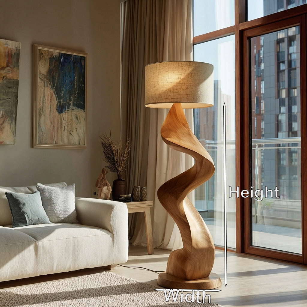 Sculptural Twisted Solid Wood Floor Lamp with Fabric Shade - view 8