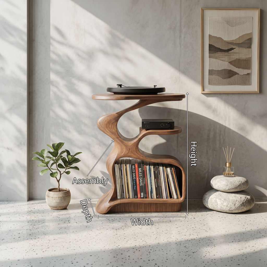 Mid-Century Solid Wood Record Player Stand for Living Room - view 8