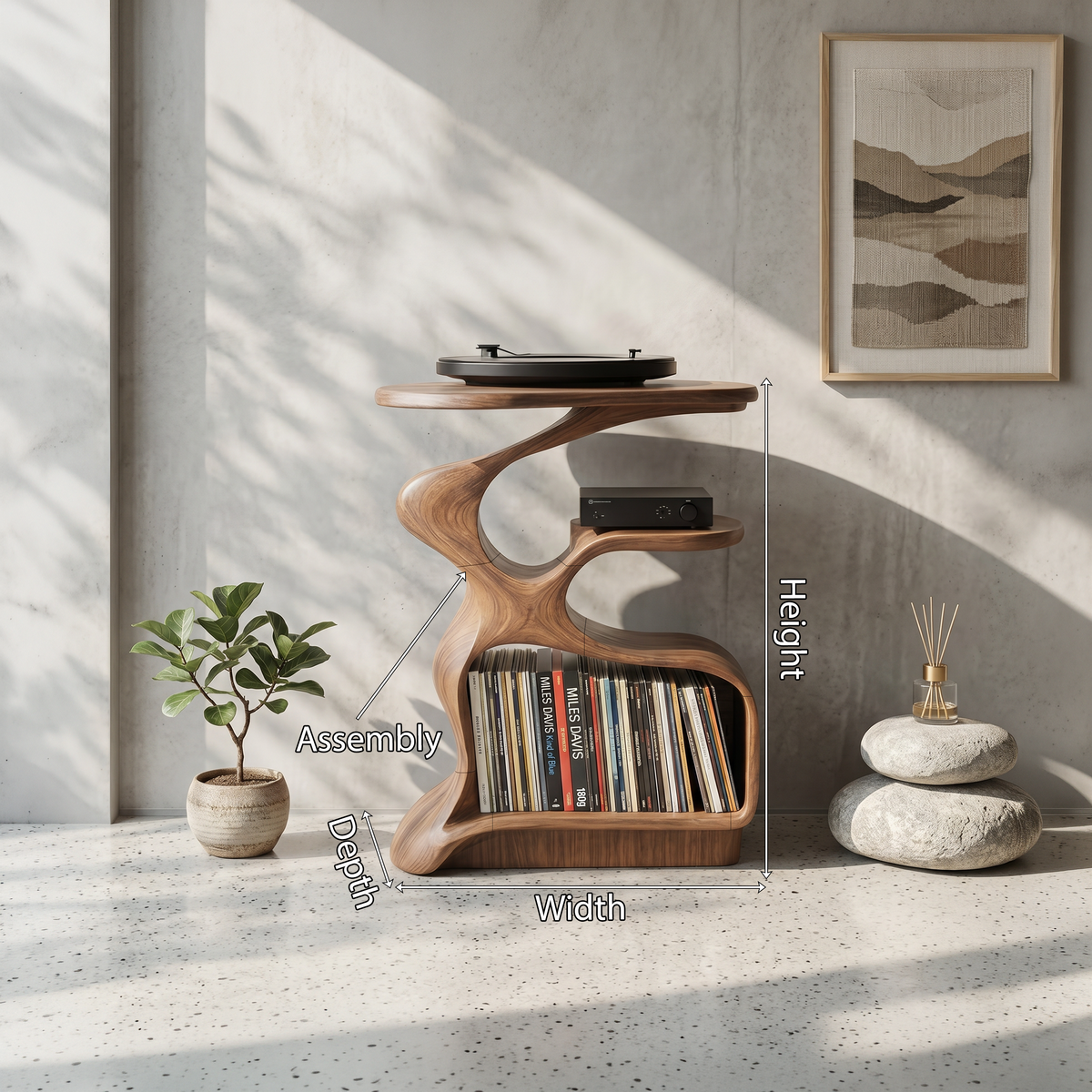 Mid-Century Solid Wood Record Player Stand for Living Room - view 8