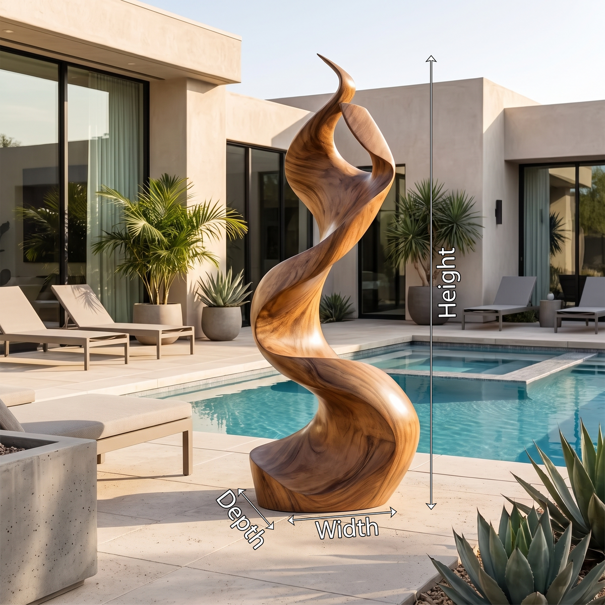Large Solid Wood Abstract Sculpture with Flame-Inspired Curves - view 8