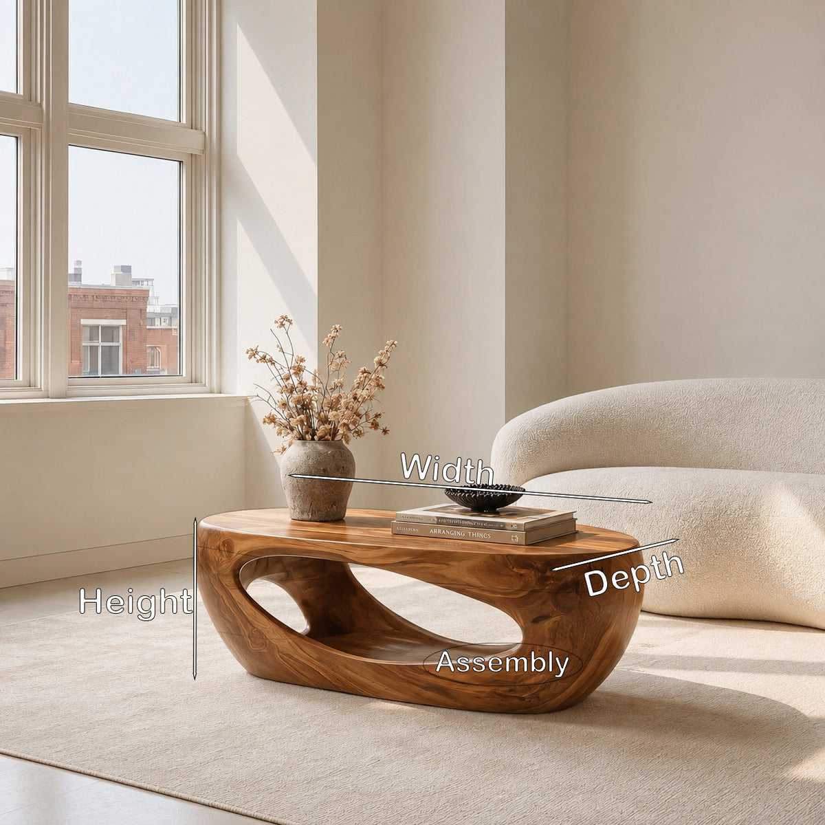 Mid-Century Sculptural Solid Wood Coffee Table with Hollow Cutouts - view 2