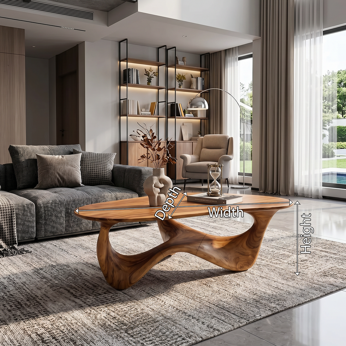 Rustic Solid Wood Low Coffee Table with Natural Grain - view 8