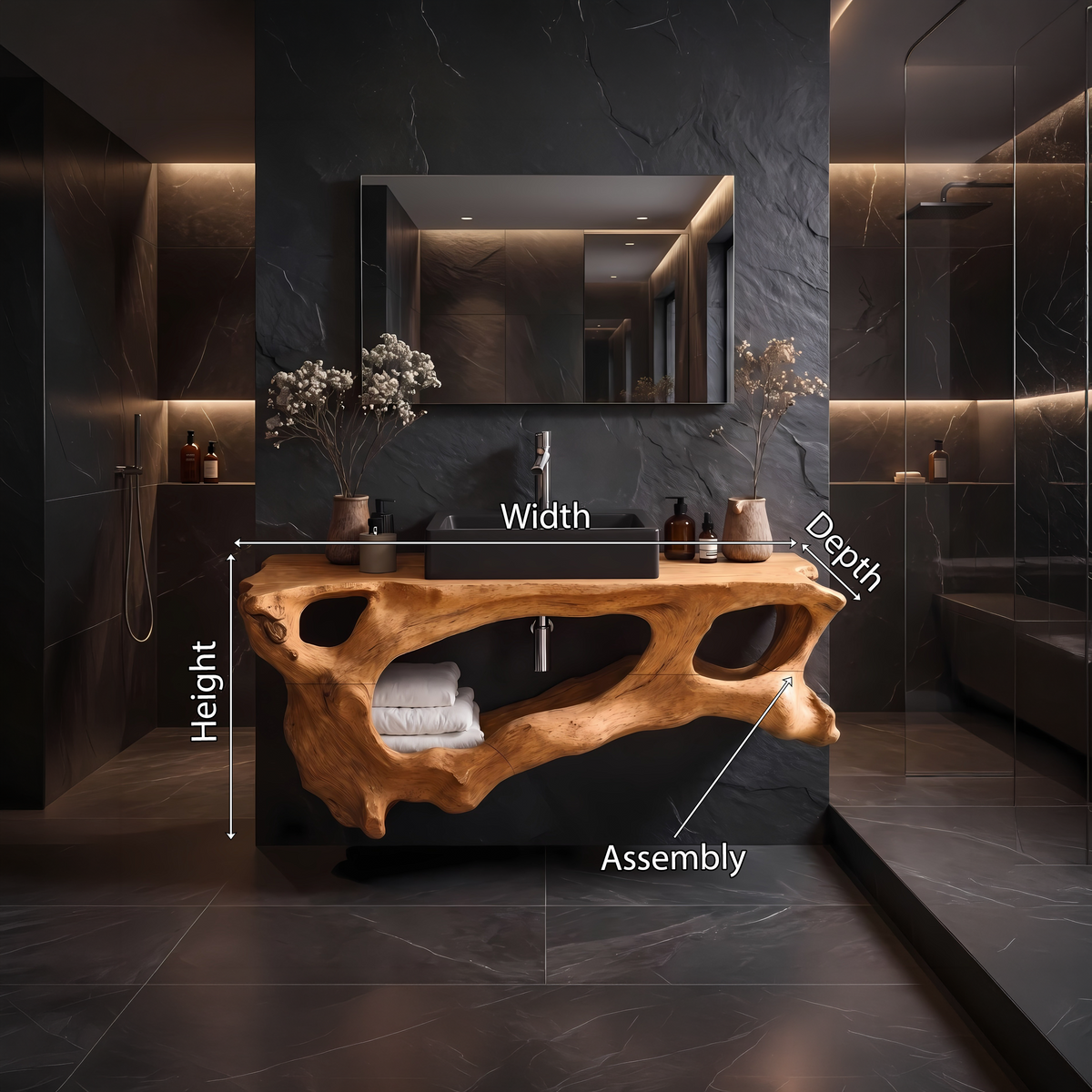 Floating Solid Wood Bathroom Vanity Shelf with Minimal Profile - view 8