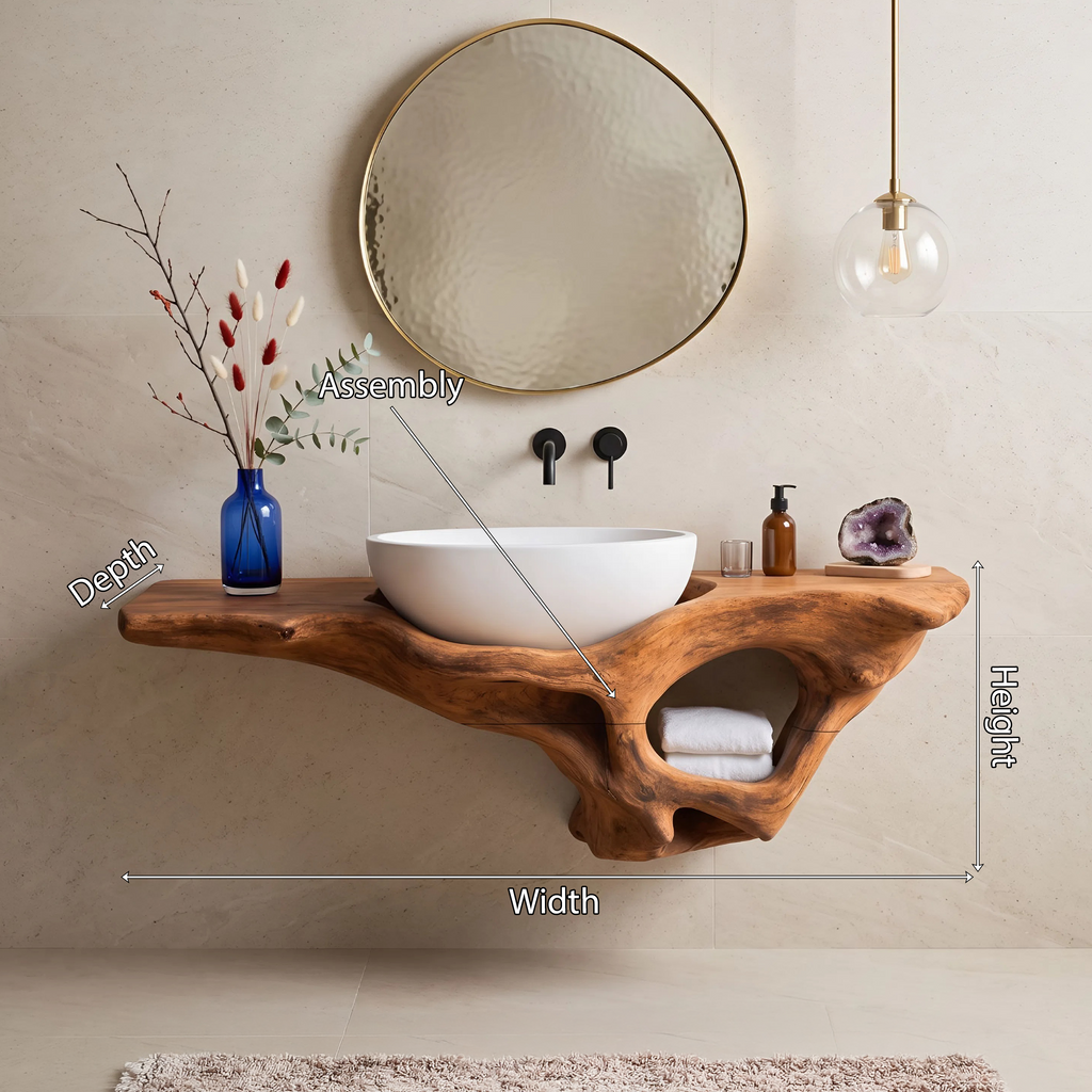 Mid-Century Live Edge Solid Wood Bathroom Vanity Shelf - view 8