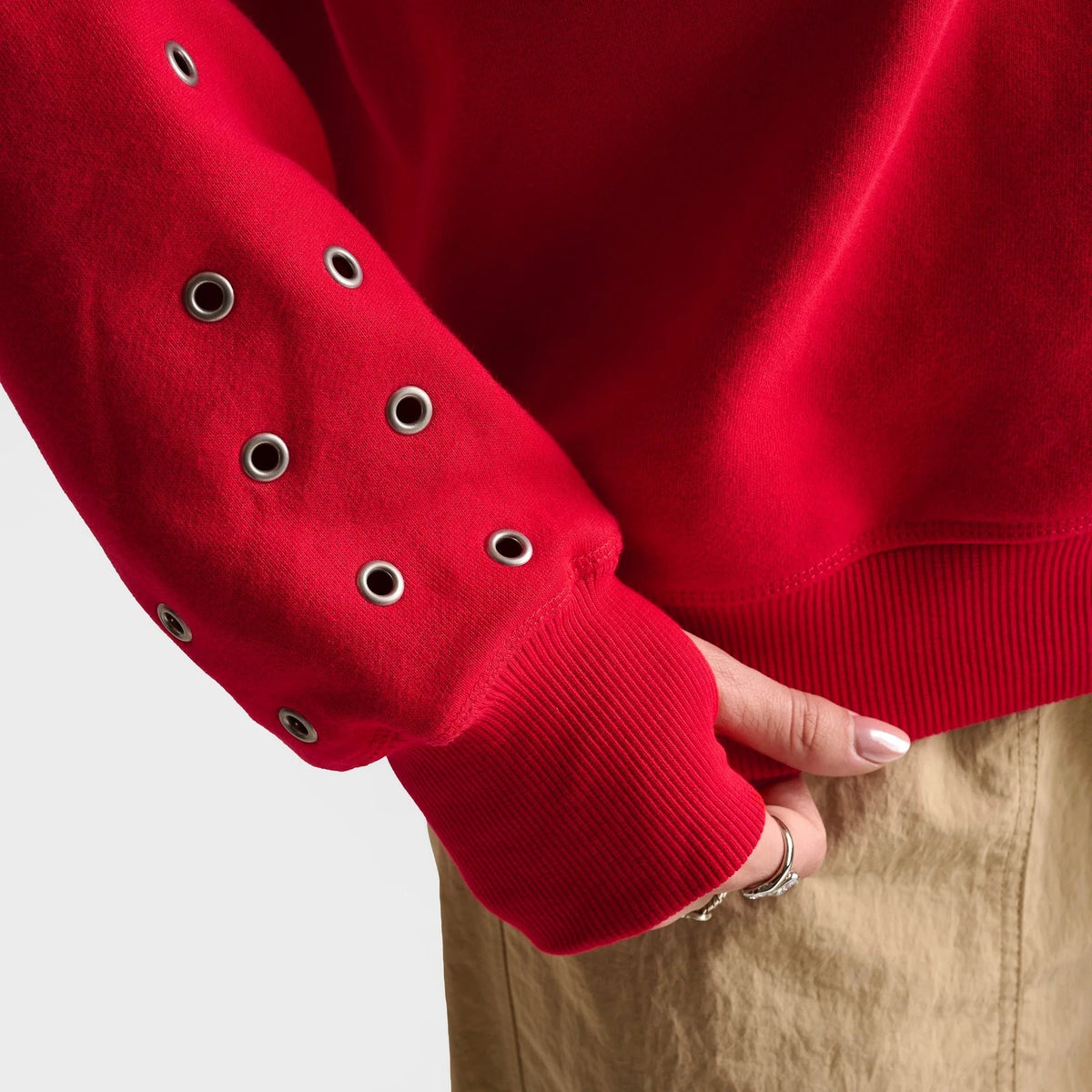 Women's Oversized Grommet Pullover Hoodie - Red