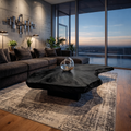 Solid Wood Slab Coffee Table with Organic Freeform Edge in Black finish
