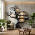 Modern Organic Tree Branch Bookshelf, Flowing Wall Feature in Black finish