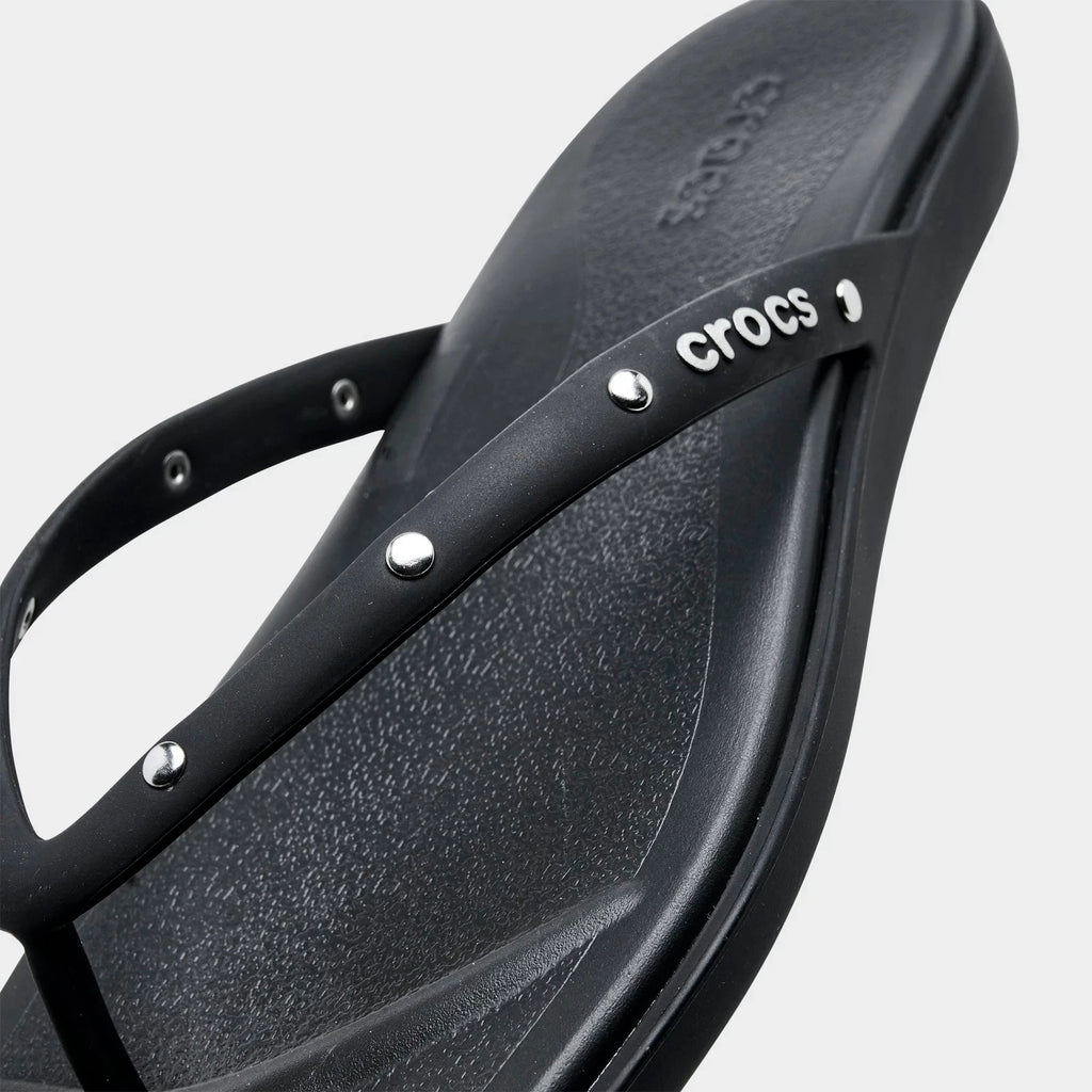 Studded Square Toe Flip Flop - Black