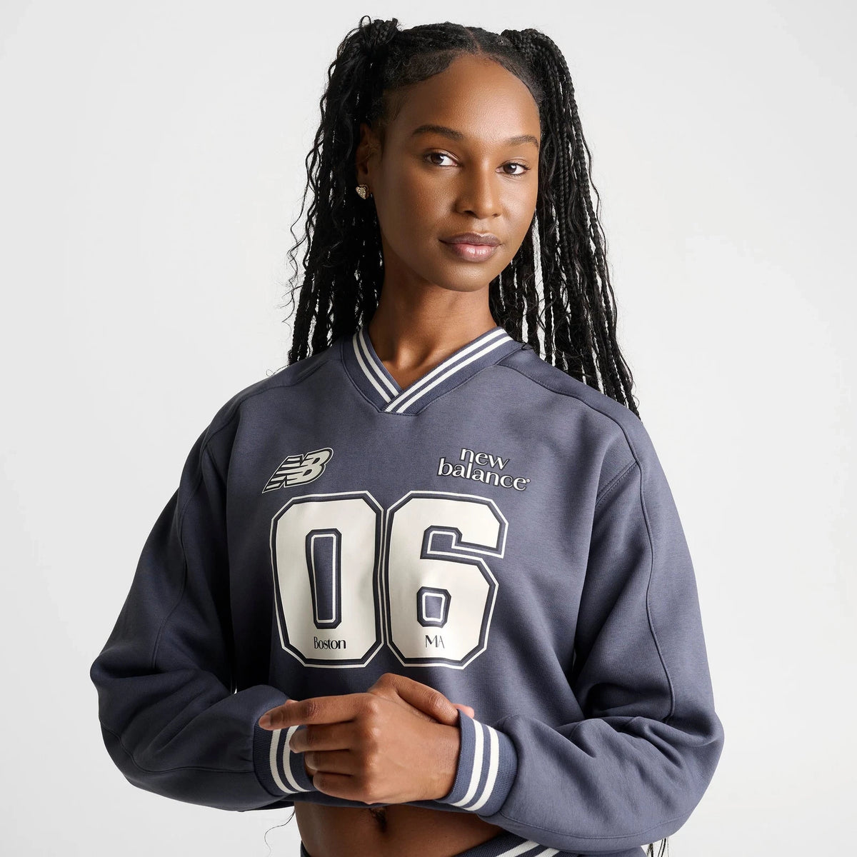 Women's Cropped Fleece V-Neck Jersey