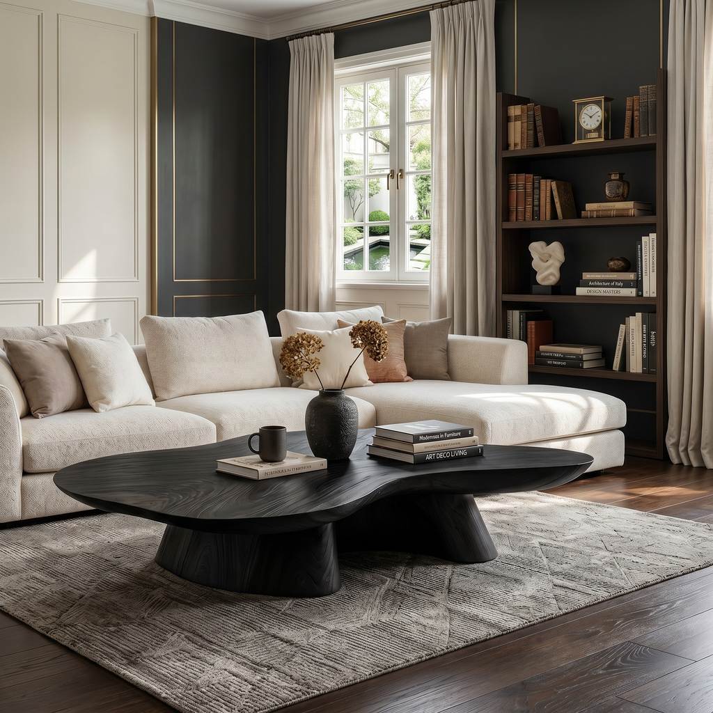 Farmhouse Solid Wood Coffee Table with Oiled Natural Finish in Black finish
