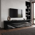 Sculptural Solid Wood TV Console with Shelf and Drawers in Black finish