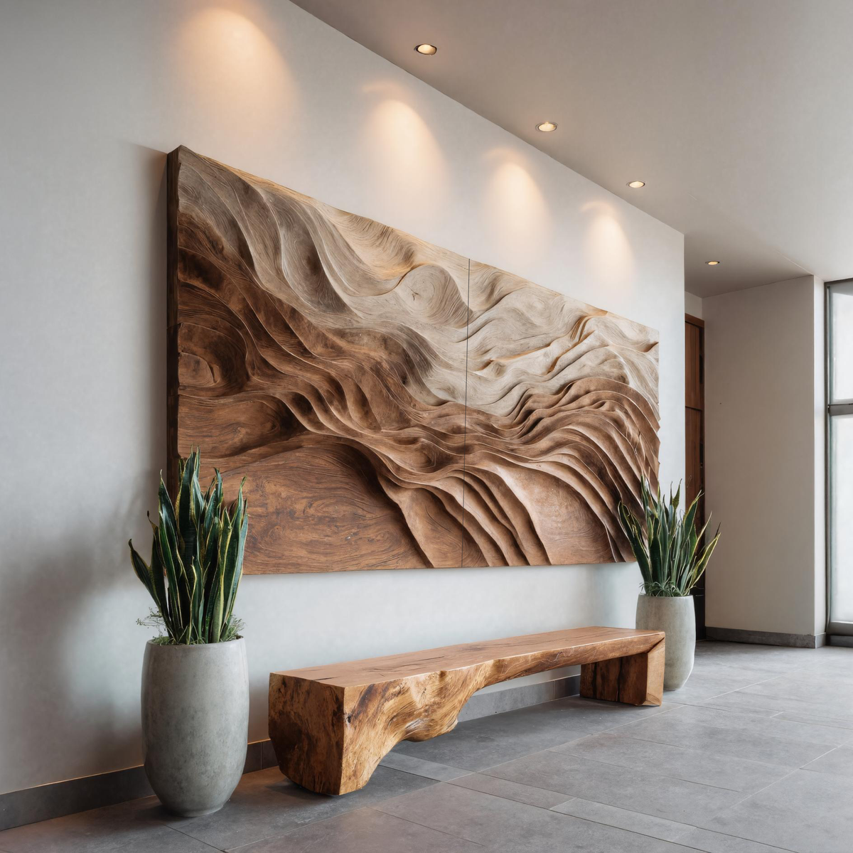 Large Sculptural Solid Wood Wall Art with Flowing Wave Design - view 2