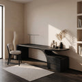 Organic Solid Wood Desk with Curved Drawer Base for Home Office in Black finish