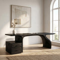 Live Edge Solid Wood Waterfall Desk with Matching Drawer Unit in Black finish
