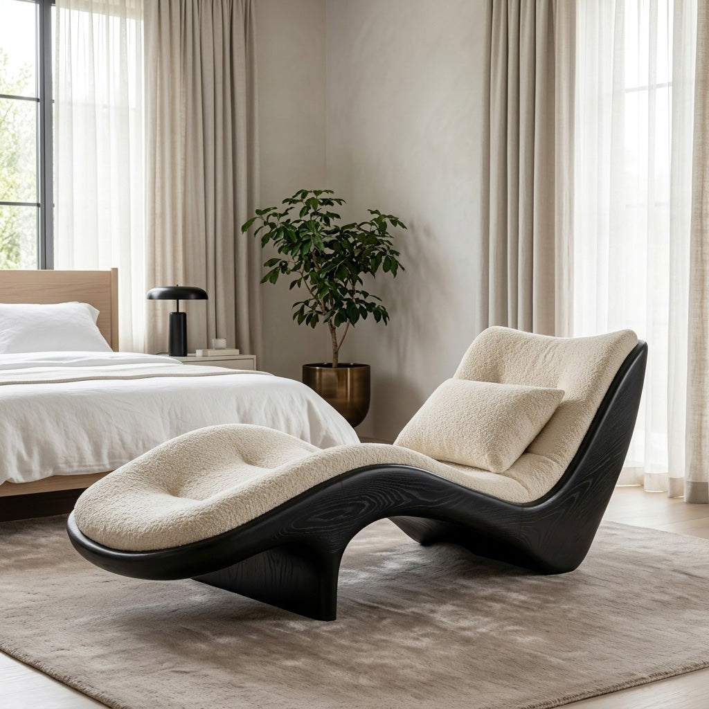 Solid Wood Wave Lounge Chair for Reading Nook in Black finish