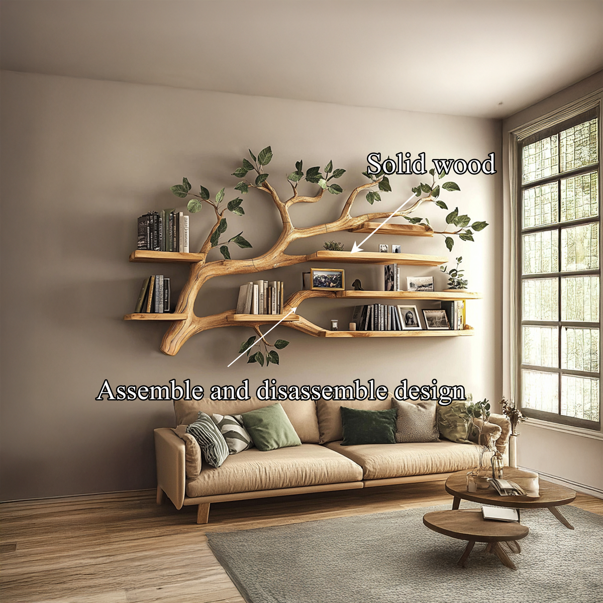 Rustic Tree Branch Floating Wall Shelf for Office or Reading Corner - view 6