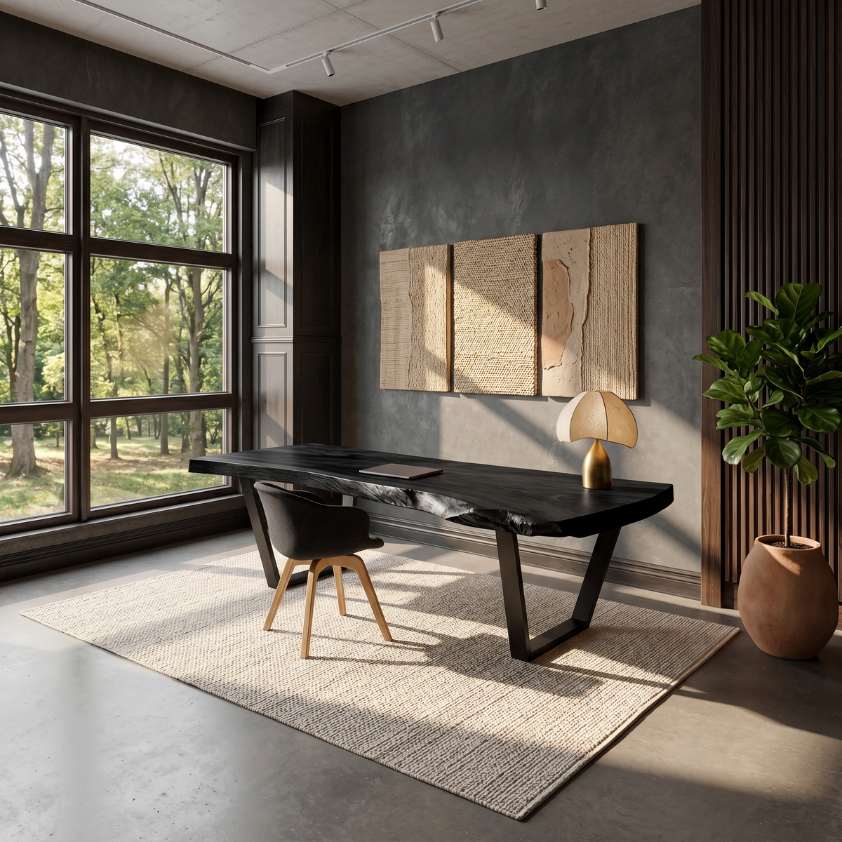 Monkey Pod Solid Wood Desk with Live Edge Top in Black finish