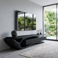 Sculptural Solid Wood TV Stand with Storage Drawers in Black finish