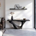 Mid-Century Solid Wood Console Accent Table with Natural Edges in Black finish