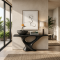 Farmhouse Solid Wood Console Table with Live Edge Details in Black finish