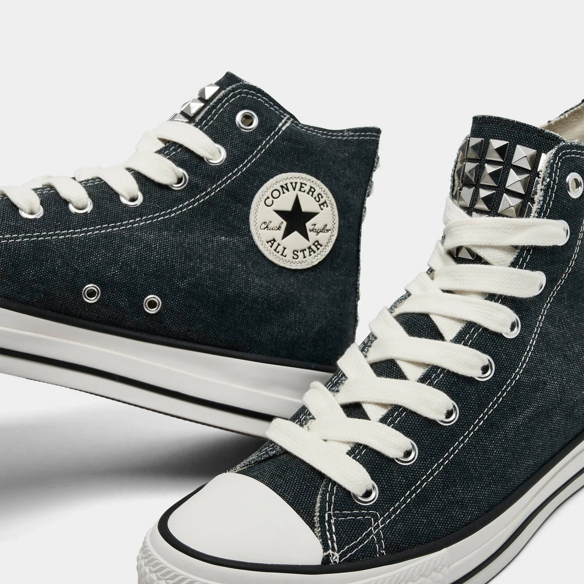 Men's Distressed Studded Canvas High Top Sneakers