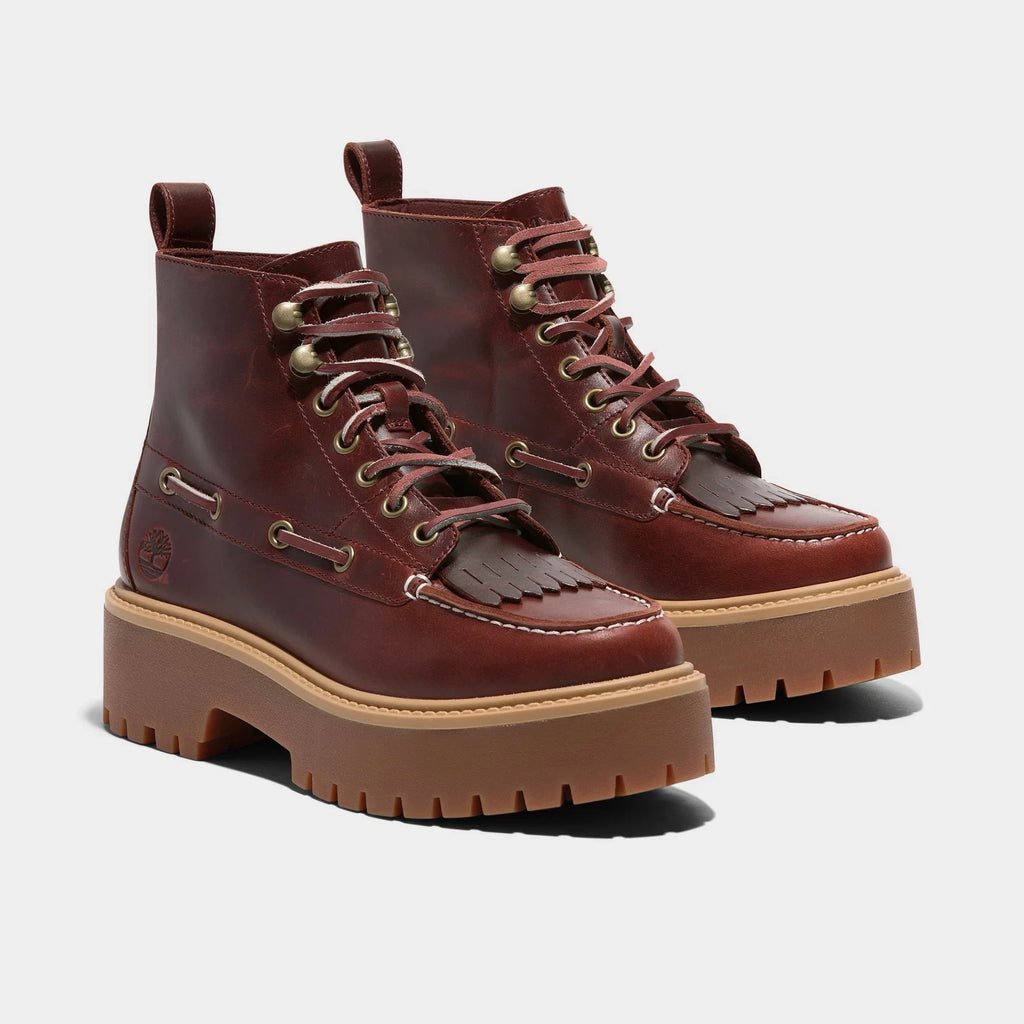 Women's Platform Kiltie Leather Boots - Burgundy