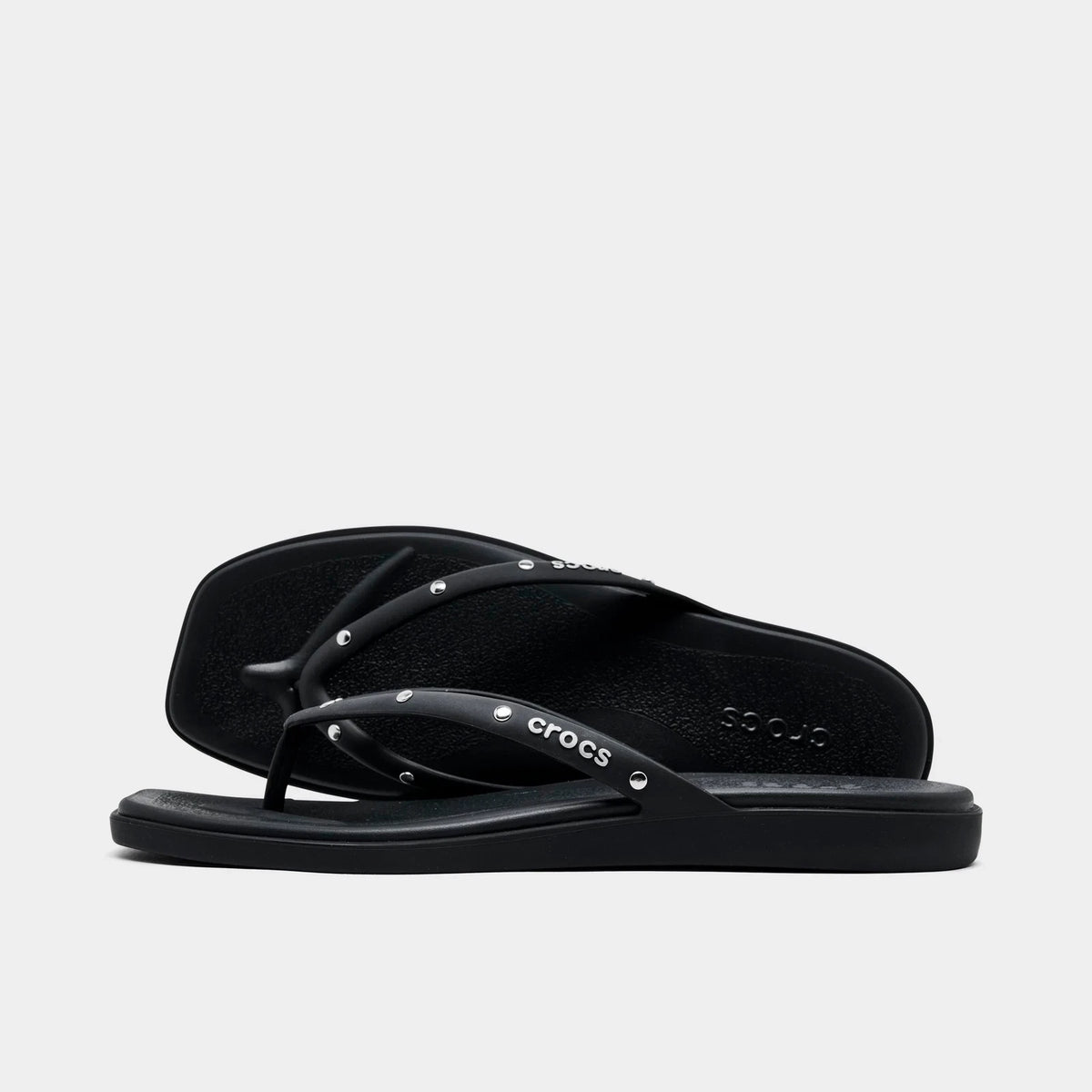Studded Square Toe Flip Flop - Black