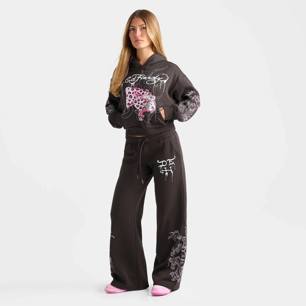 Women's Leopard Rhinestone Cropped Pullover Hoodie
