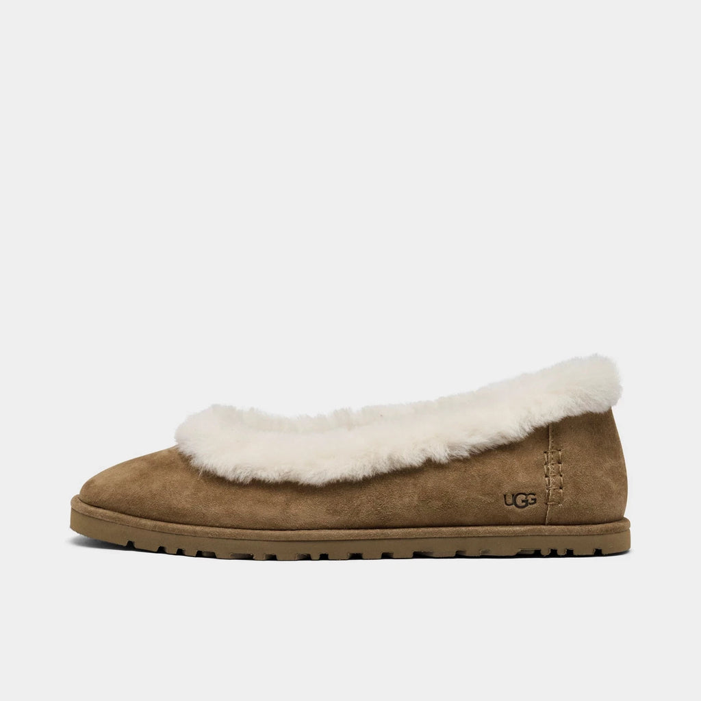 Women's Suede Ballet Flats - Chestnut