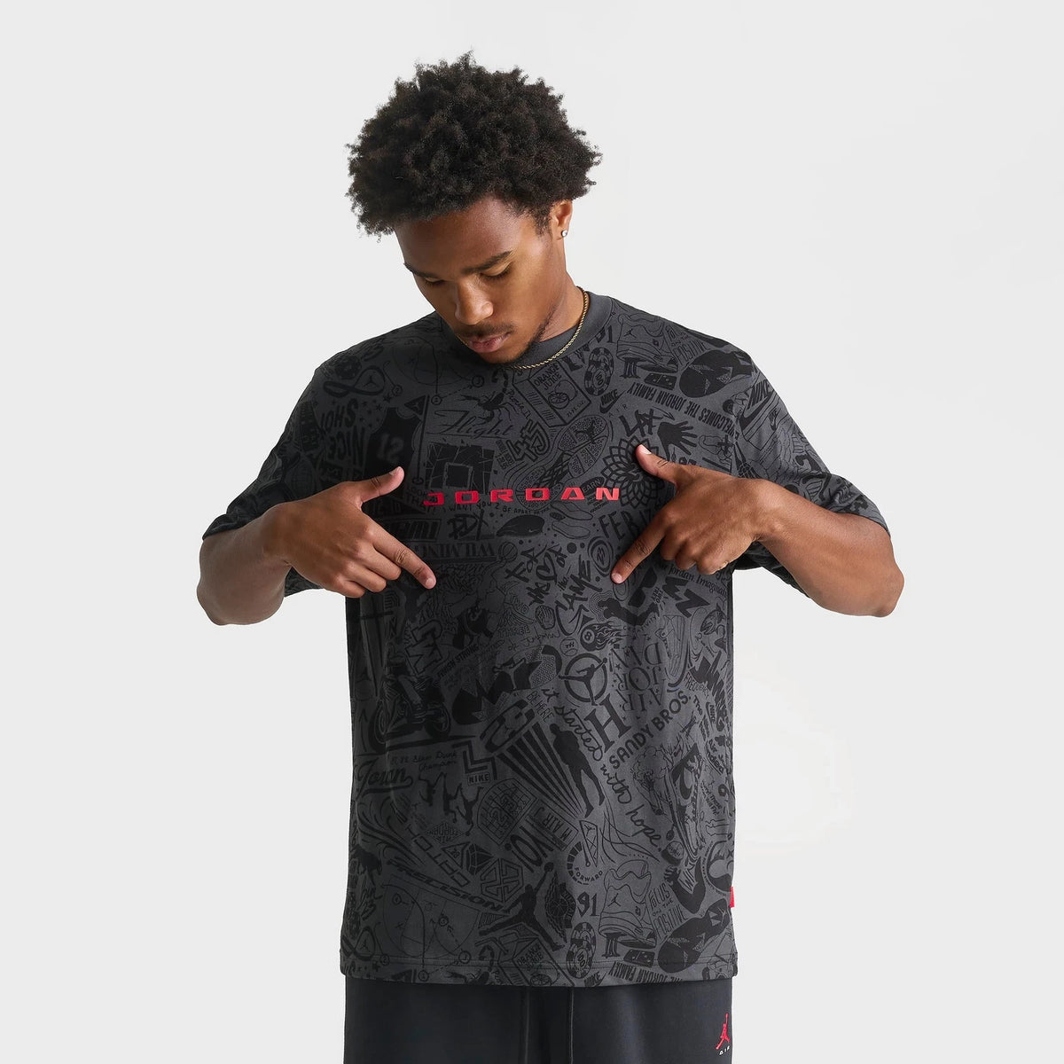 Men's Allover Graphic Cotton T-Shirt - Black