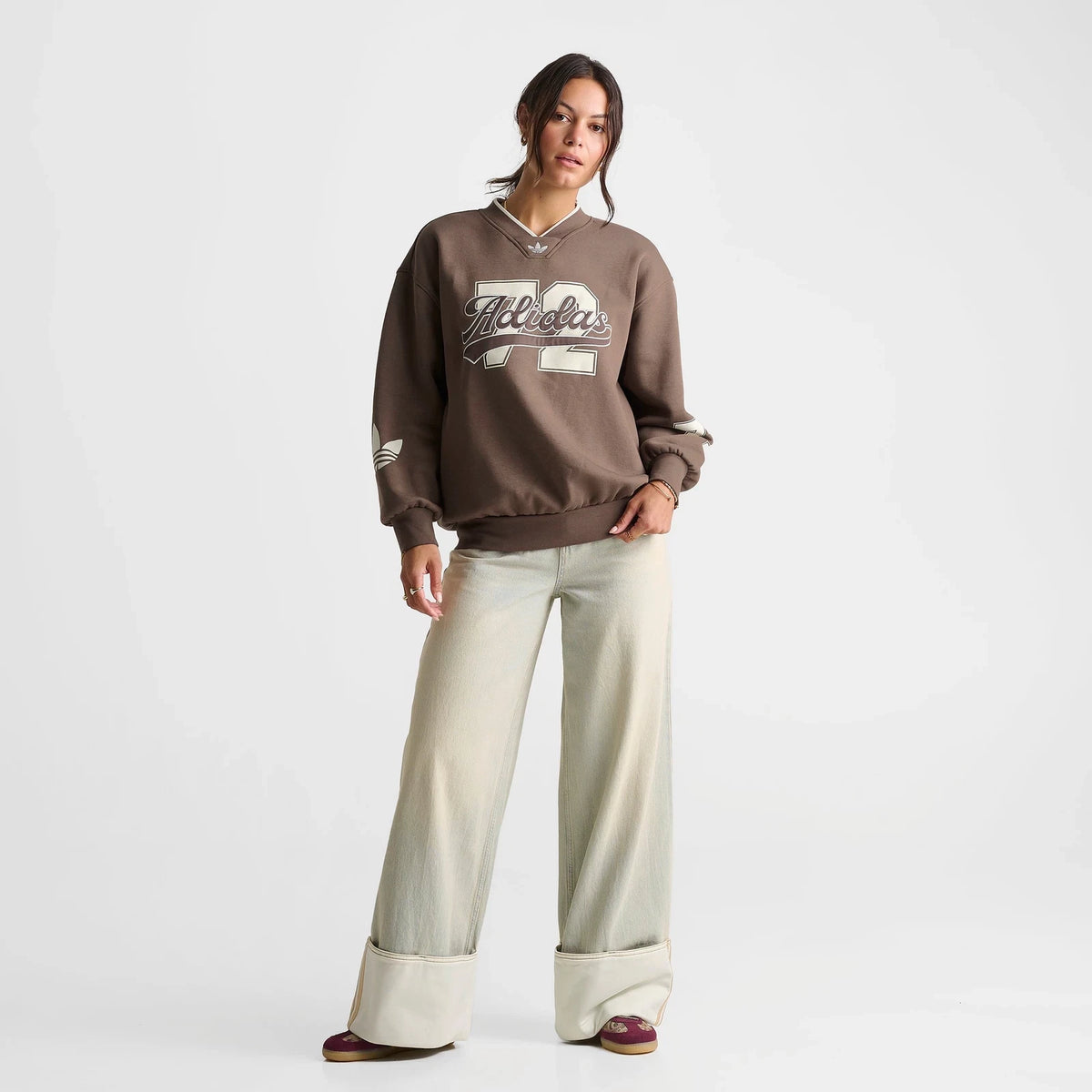 Women's Oversized V-Neck Fleece Sweatshirt