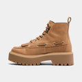 Women's Platform Kiltie Leather Boots - Wheat