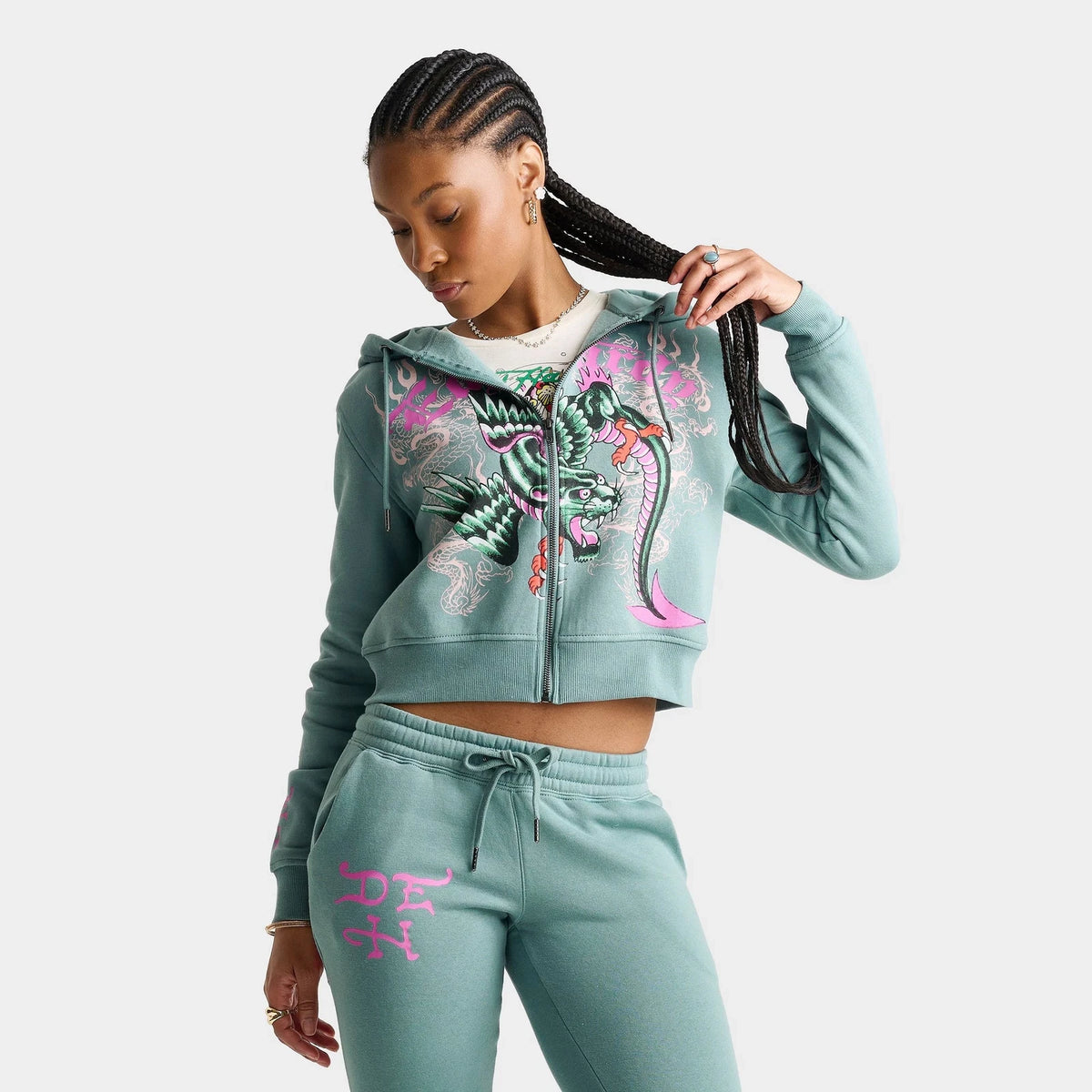 Women's Cropped Winged Graphic Zip Hoodie