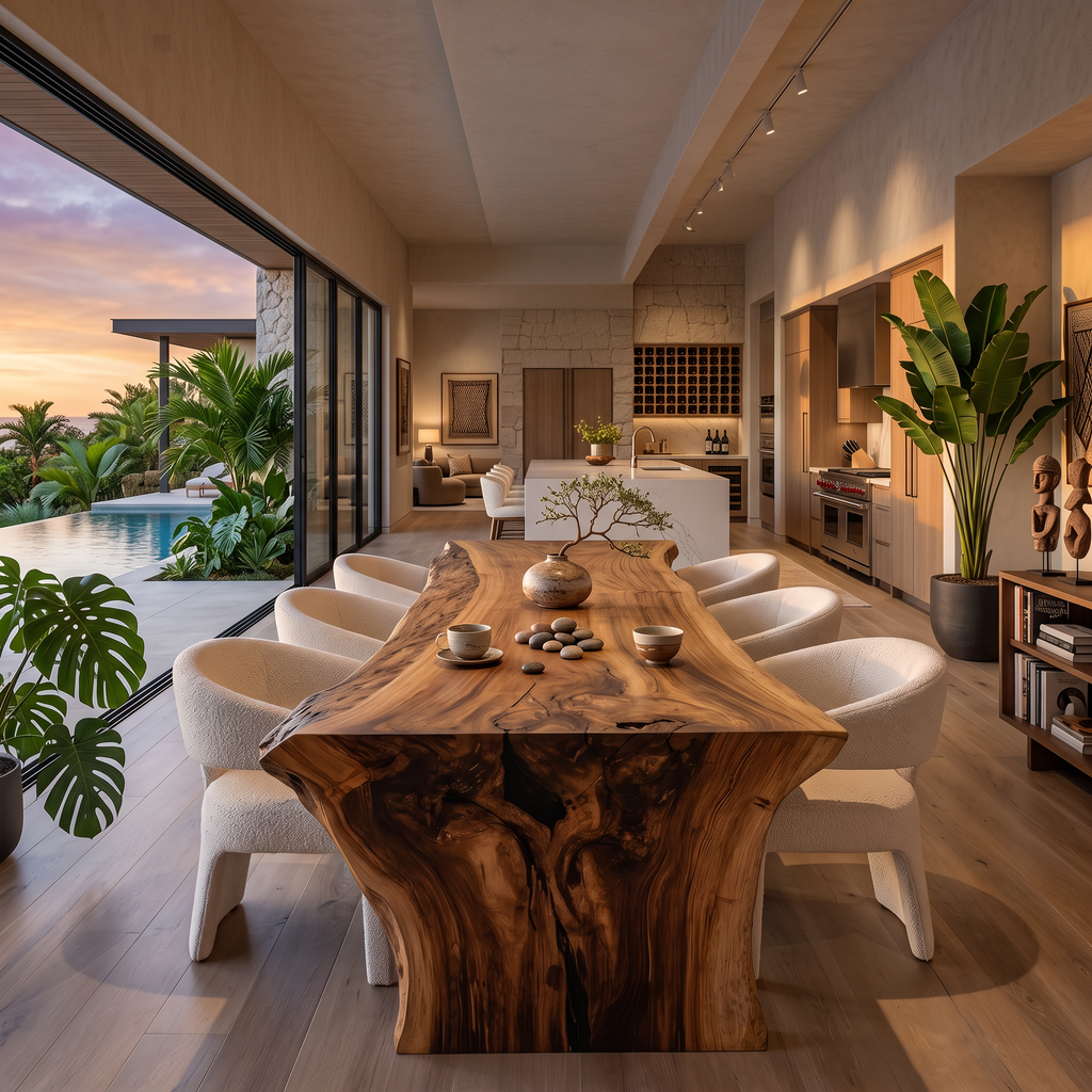 Modern Live Edge Solid Wood Dining Table with Monolithic Base - view 4