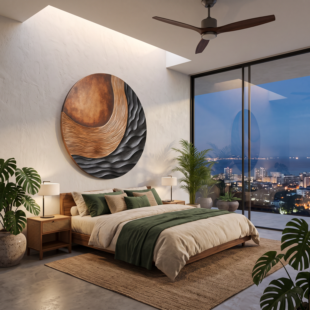 Carved 3D Wood Wall Art Panel for Bedroom with Tidal Folds - view 4