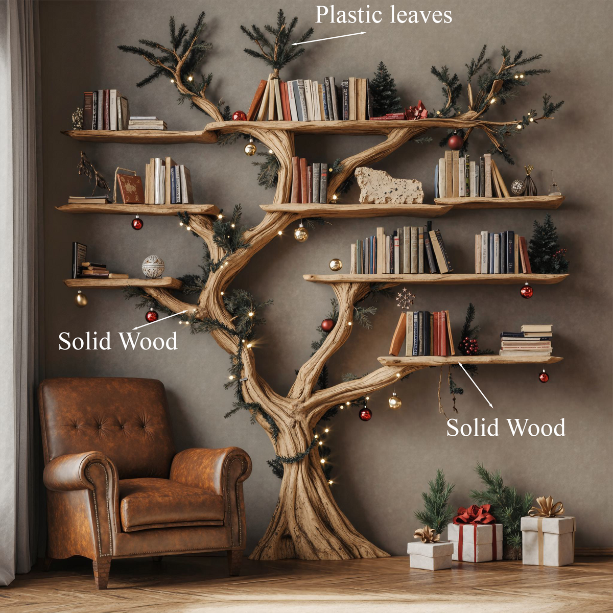 Driftwood-Style Tree Branch Floating Bookshelf, 70 x 70 Inch - view 5
