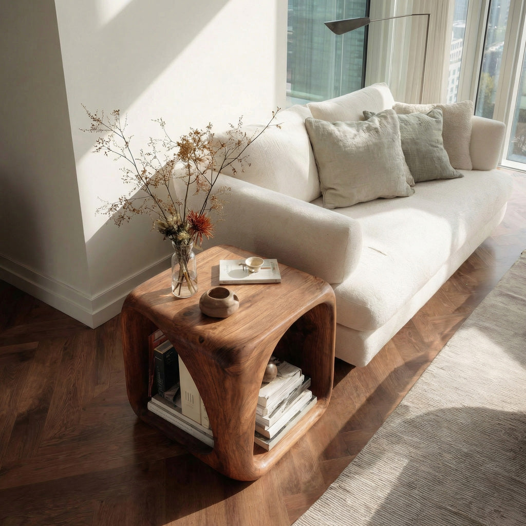 Solid Wood Waterfall Side Table with Open Hollow Center - view 3